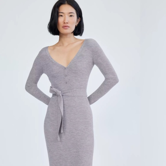 Babaton Aritzia Grey Henley Merino Wool Blend Sweater Dress XL - Picture 3 of 9